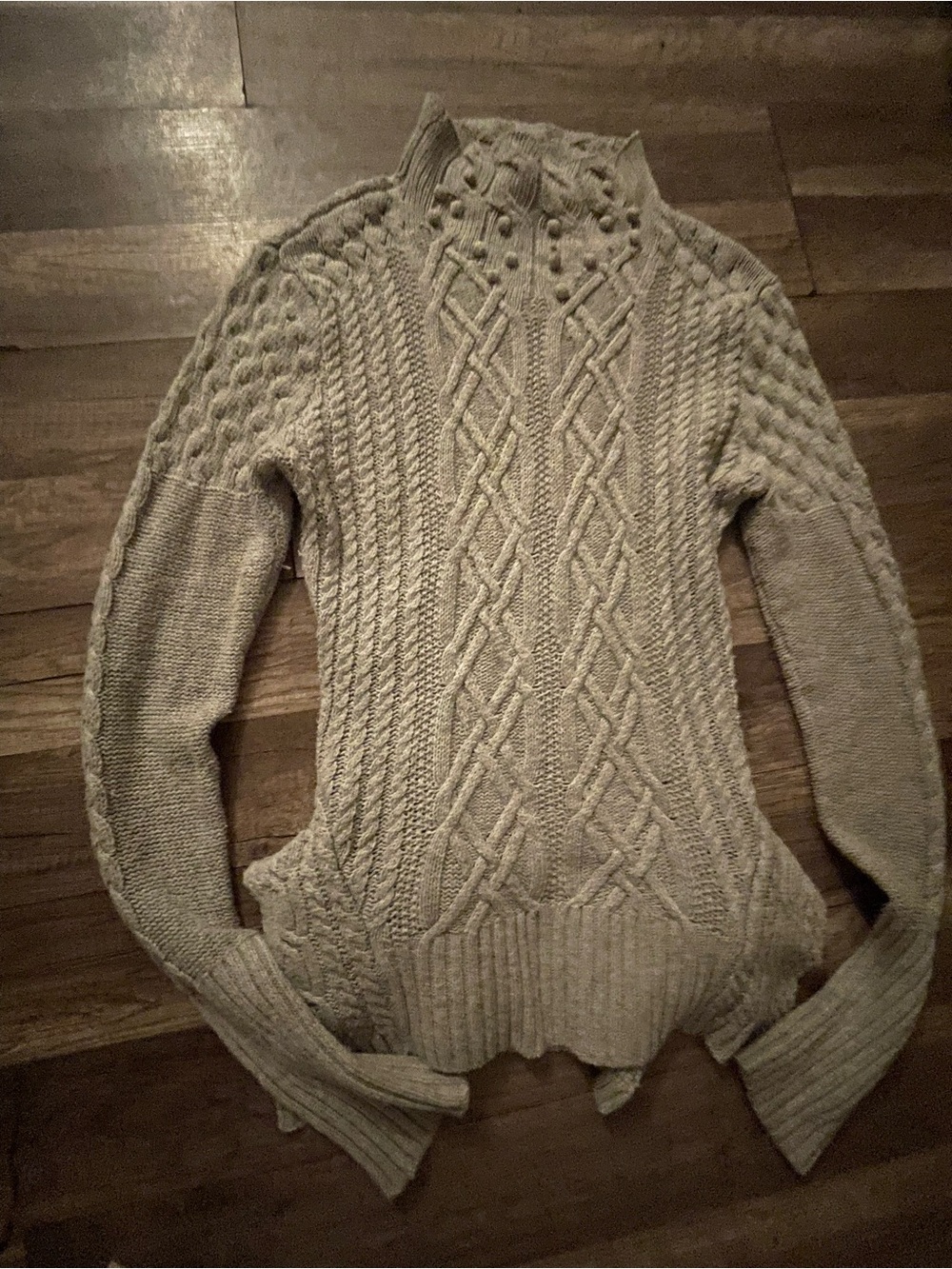 BCBGMaxAzria Taupe Cable Knit Turtleneck Sweater